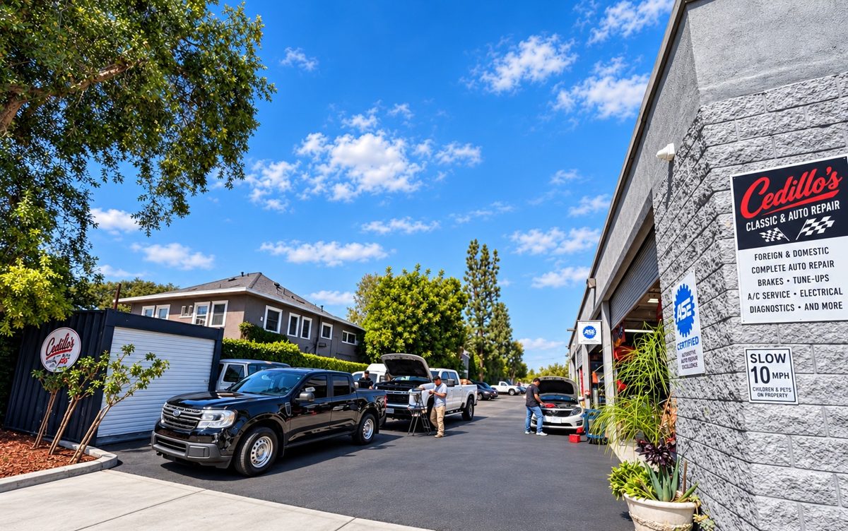 Authentic Cedillo's Classic & Auto Repair team or shop photograph in Fullerton, California