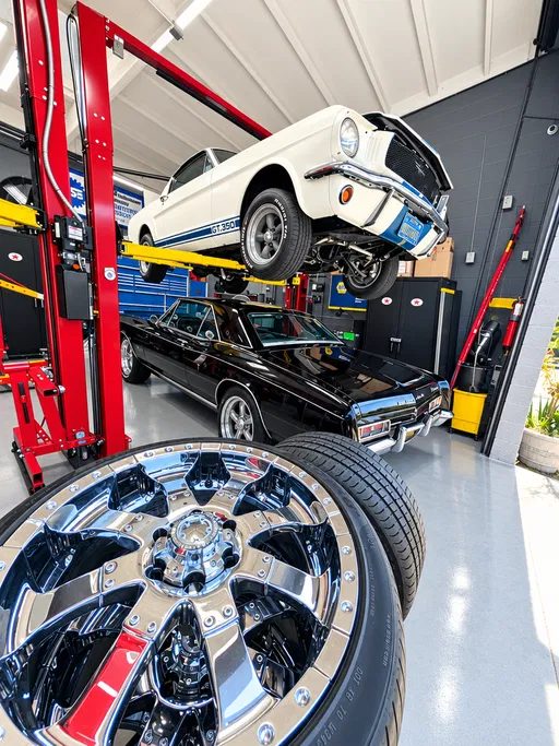 Classic performance car on a service lift at Cedillo's Fullerton shop